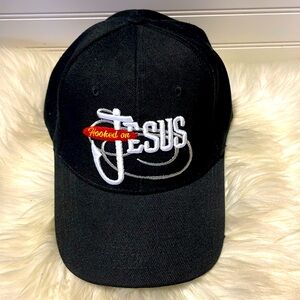 🪝 Hooked on Jesus Black Embroidered Baseball Cap
